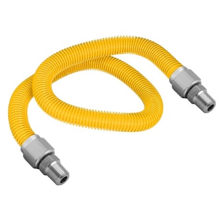 Flextron Gas Line Hose 1/2'' O.D.x24'' Len 1/2" MIP Fittings Yellow Coated Stainless Steel Flexible Connector FTGC-YC38-24A
